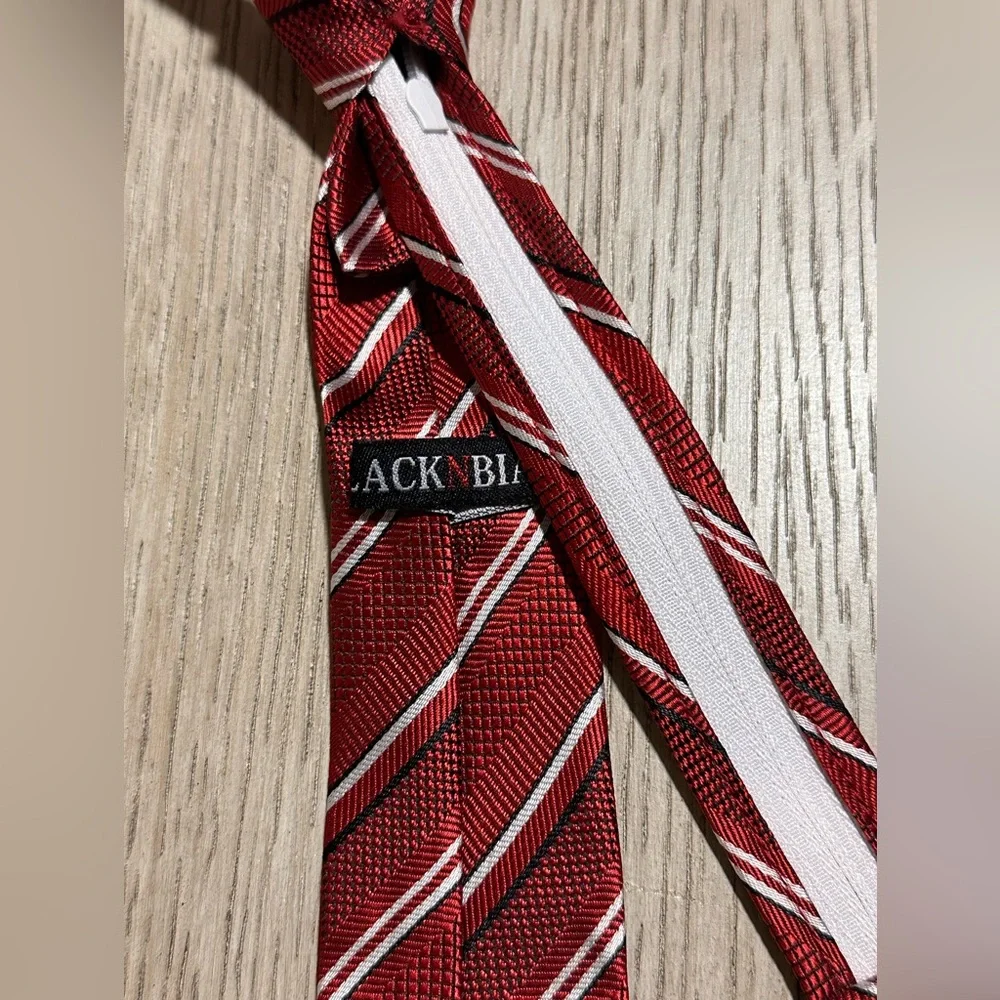 Black N Bianco. Red Striped Tie - Classic Formal Accessory (2” wide)